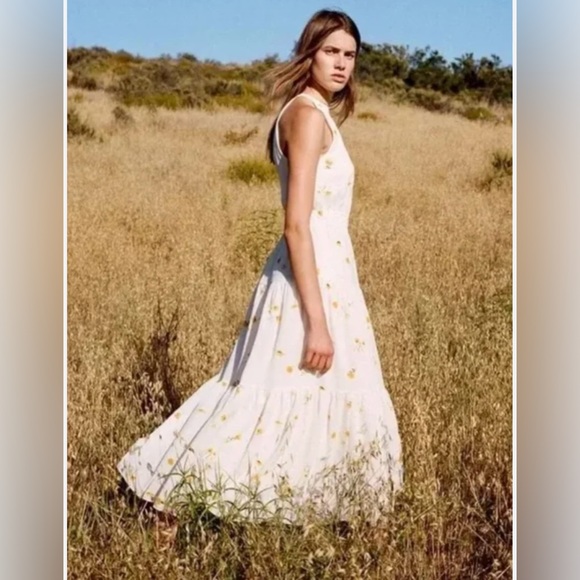 Wilfred Dresses & Skirts - Aritzia Wilfred Effet Dress White Yellow Floral Tiered Maxi Dress‎ Boho Coquette